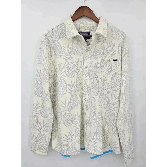 Chubbies Men's L Long Sleeve Relaxed-Fit Pineapple Double-Knit Button-Up Shirt - Picture 1 of 7